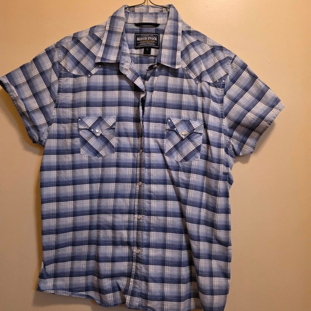 Roughstock Panhandle Slim Blue Western Short Sleeve Snap Front Shirt XL